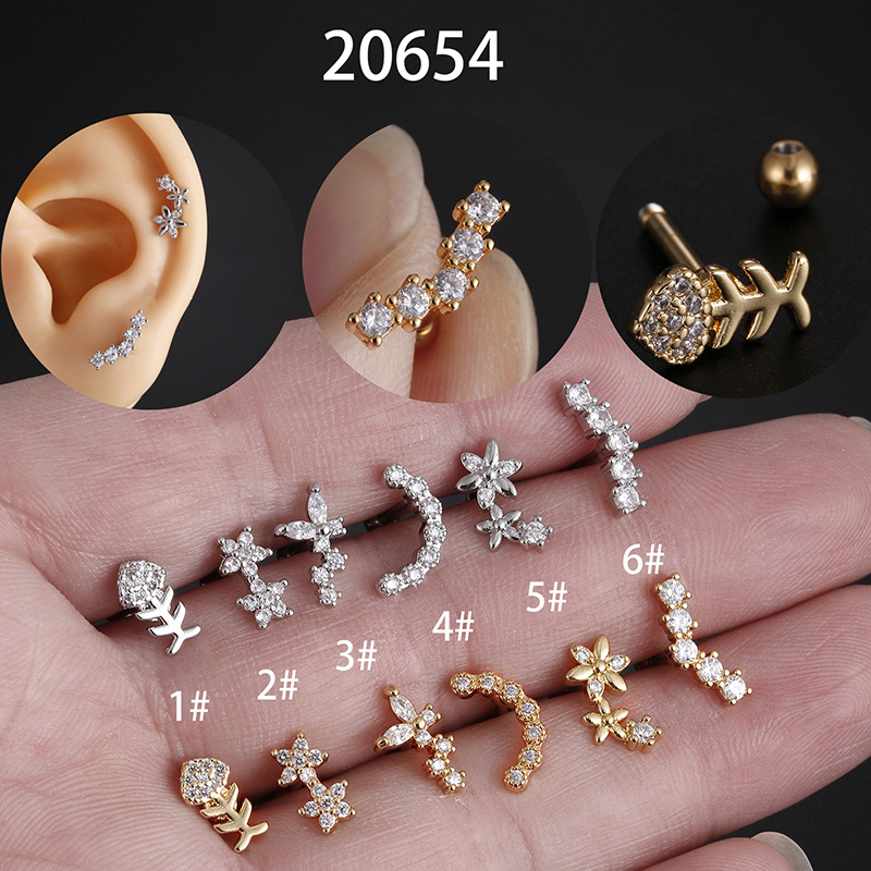 2g Weight Fashion Star Stainless Steel Star Zircon Ear Studs 1 Piece