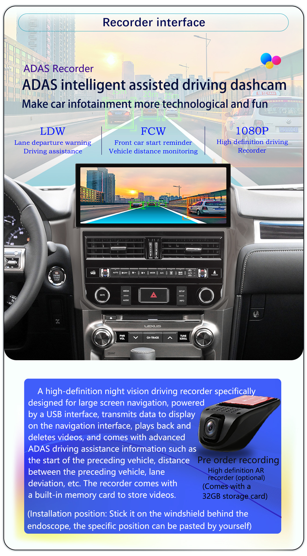 Suitable for 2010-2021 Lexus GX460 central control car 4G Android large screen 360-degree panoramic navigation