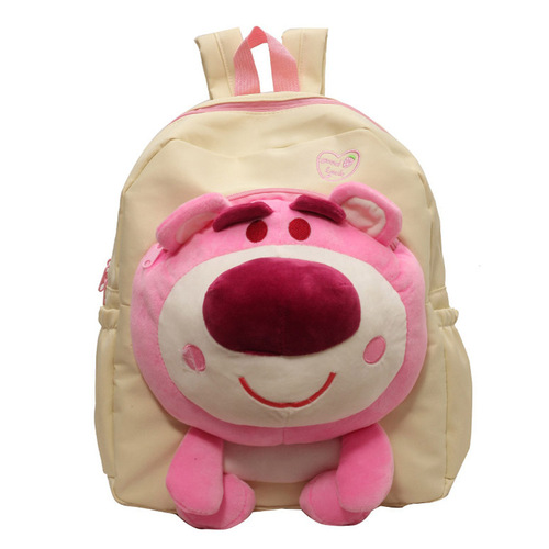 Three-dimensional pink fur bear head doll backpack, cute school bag, plush cartoon Japanese doll backpack, middle school student and junior high school student