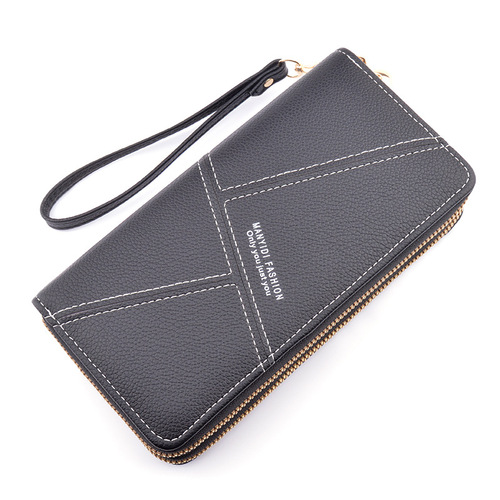New Wallet Women's Long Double Zipper Clutch Fashionable Lychee Pattern Soft Leather Large Capacity Double Layer Wallet Mobile Phone Bag