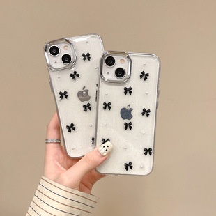 Ins Dropping Glue Glitter Bow iPhone15 Apple 14promax Phone Case 13 Transparent 12 Advanced 11 Women