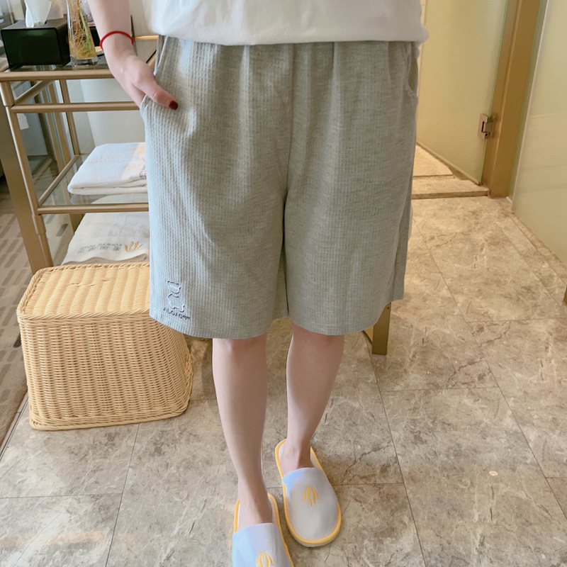 Men and Women Can Wear Pajama Shorts, Summer Waffle Pants, Couple's Plus-Size Loose Solid Color Home Pants, Thin Style Men and Women Can Wear Pajama Shorts, Summer Waffle Pants, Couple's Plus-Size Loose Solid Color Home Pants, Thin Style