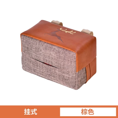 Leather deer car tissue box, sun visor tissue cover, linen creative car sunroof hanging tissue storage bag (Car tissue box/set) - leather-deer-brown-hanging-type