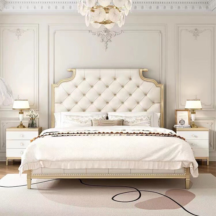 French Accessible Luxury 1.5 Solid Wood Bed Master Bedroom Double Bed 1.8m Modern Simple American Horn Bed Pure Solid Wood