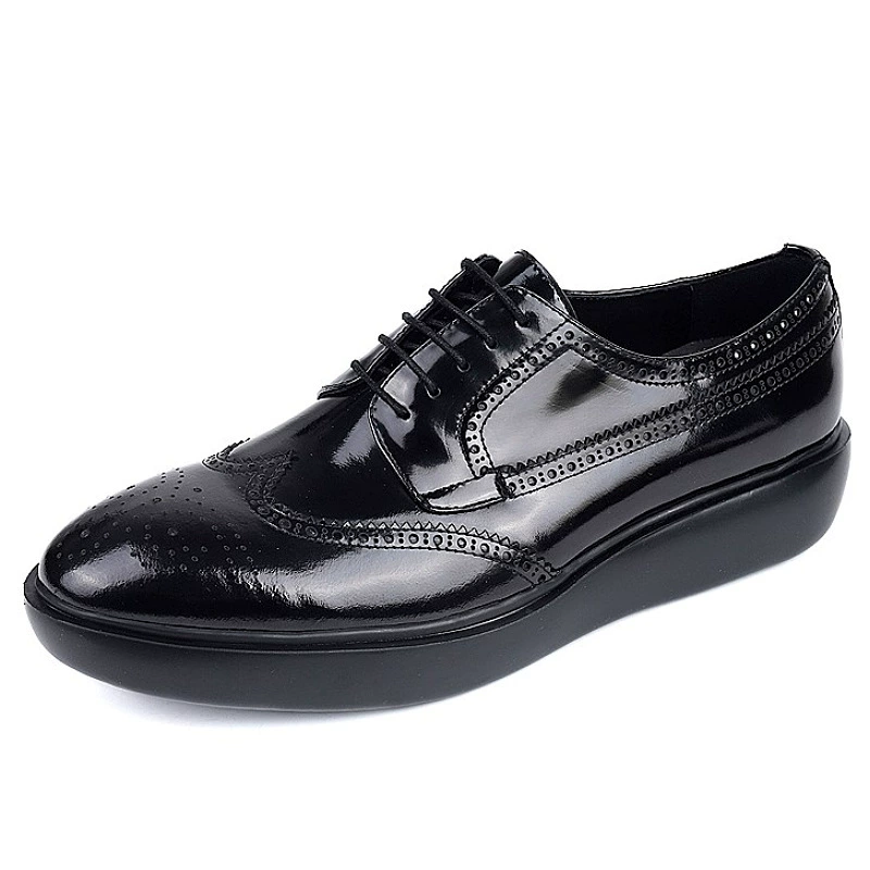 Мужские деловые повседневные кожаные туфли из воловьей кожи с нескользящей износостойкой увеличивающей рост британской резной мужской кожаной обувью в стиле ретро