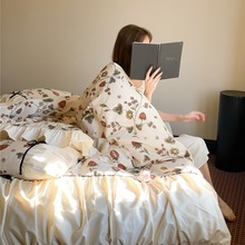 法式复古风超柔裸睡级床品四季高端纯棉长绒棉四件套家纺草莓泡芙