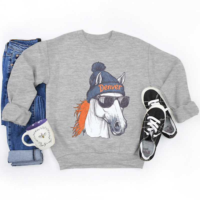 2025 Cross-Border Independent Station Printed Sweatshirt Animal Big Head Pattern Loose Round Neck Plus Velvet Pullover Can Be Made According to the Picture