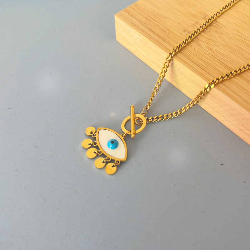 Fashion Devilu0027S Eye Titanium Steel Plating Inlay Shell Pendant Necklace 1 Piece