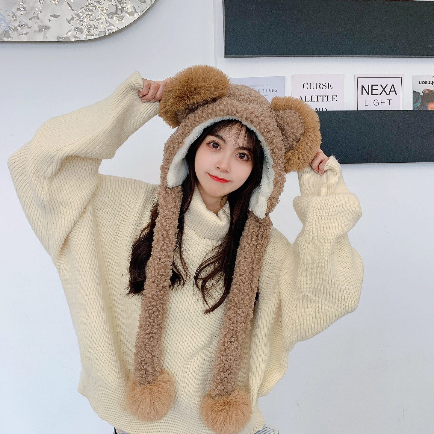 Fashion Solid Color Binaural Lamb Wool Bear Ear Hat Wholesale Nihaojewelry display picture 8