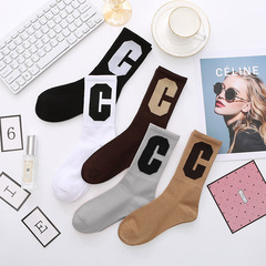 韓國彩色大C字母襪子女秋冬新款中筒棉襪ins網紅潮流小腿長襪潮襪