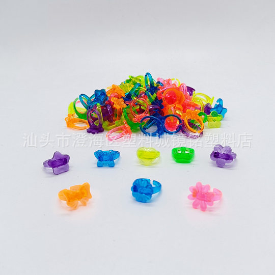 8 6 Color Transparent Thickened Cartoon Plastic Ring Girl Jewelry Small Accessories Toy Pack 3.2cm Gashapon