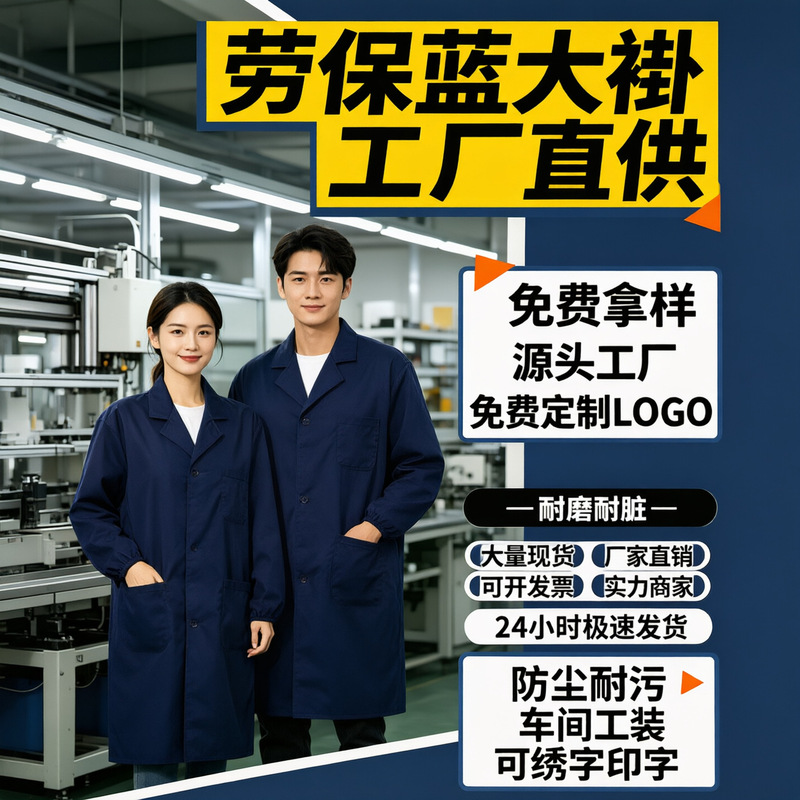 Blue overalls, custom-made workwear, long-sleeved work uniforms for factories and workshops, suitable for handling and logistics, durable, stain-resistant, and dust-proof, with logo printing available