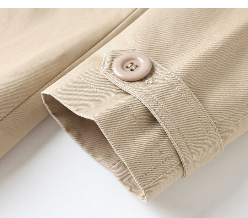 Áo khoác gió nữ dáng ngắn cổ vest to, phối cúc đôi — màu kaki chi tiết 16