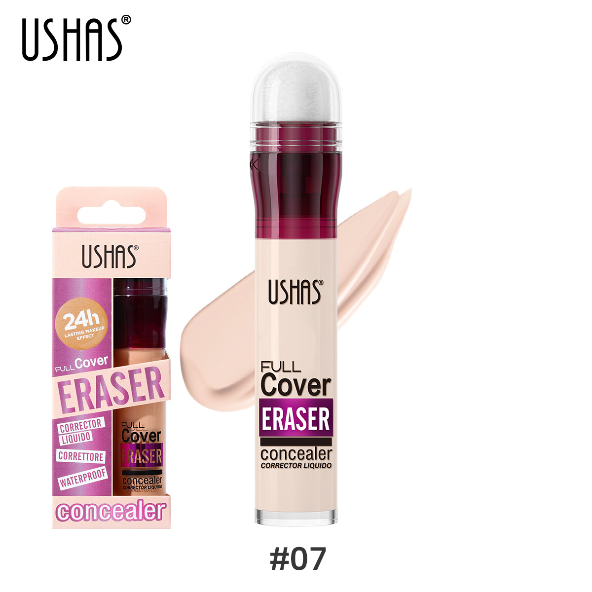 USHAS Cross-border base líquida de cabeza de esponja de 12 colores con corrector de maquillaje sin maquillaje corrector impermeable conocaler
