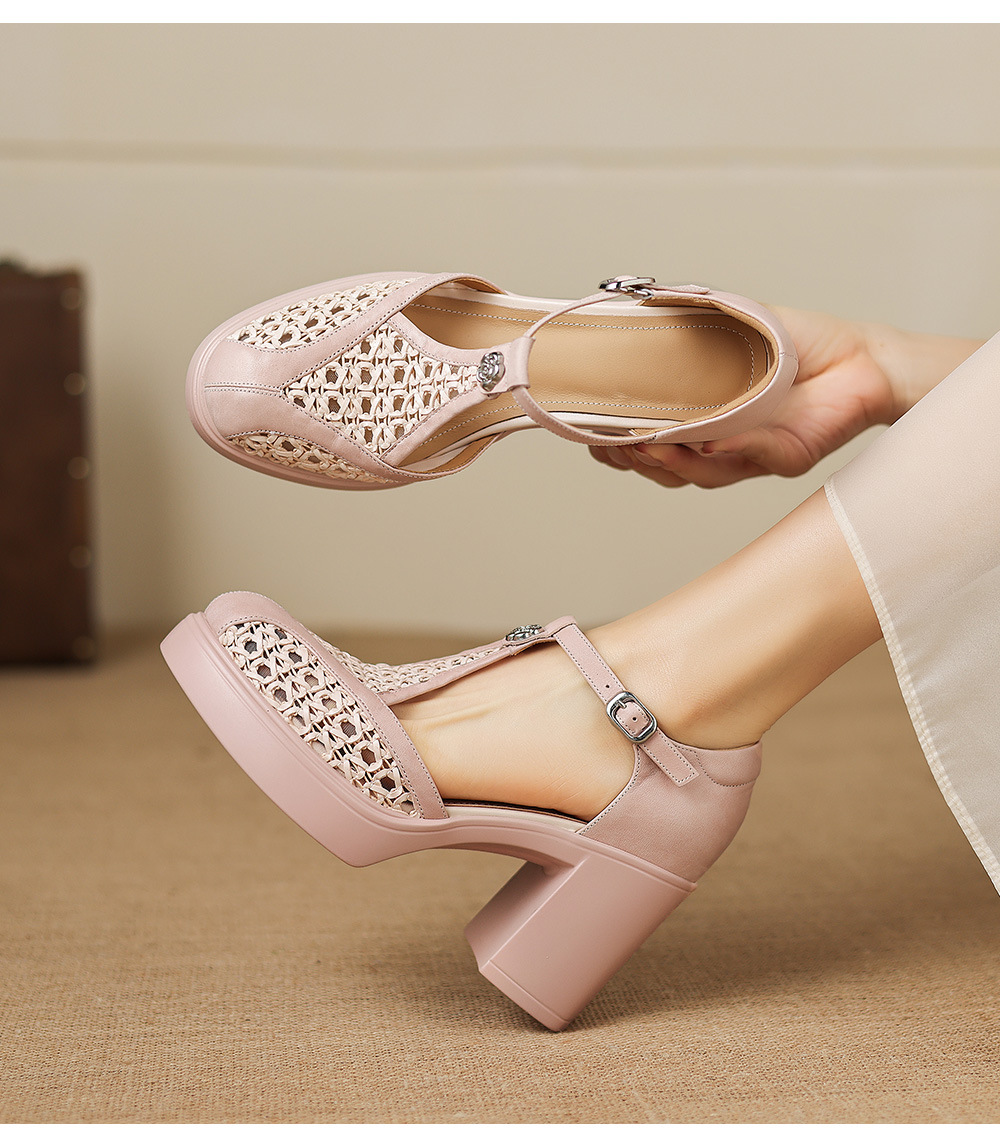 Sandal cao gót nữ mũi nhọn quai chữ T đế dày gót 8.5 cm phong cách vintage — đen chi tiết 8