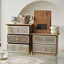 木质家用复古雕花镂空桌面收纳柜 抽屉式多层收纳防尘实木储物柜