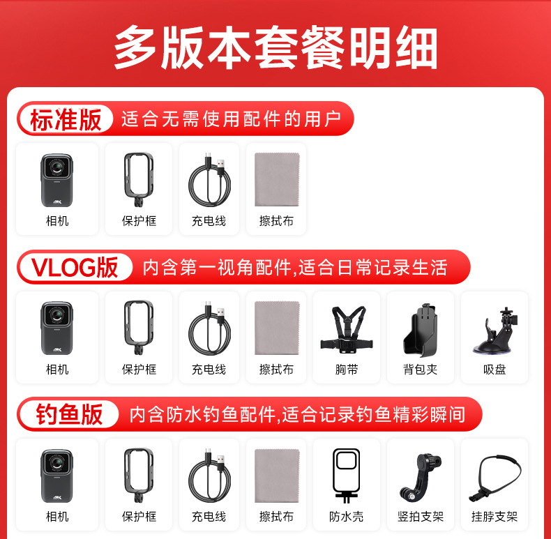 Suitable for Mountain Dog g Other Thumb Action Cameras Motorcycle Driving Recorder 4K High Definition Cycling V