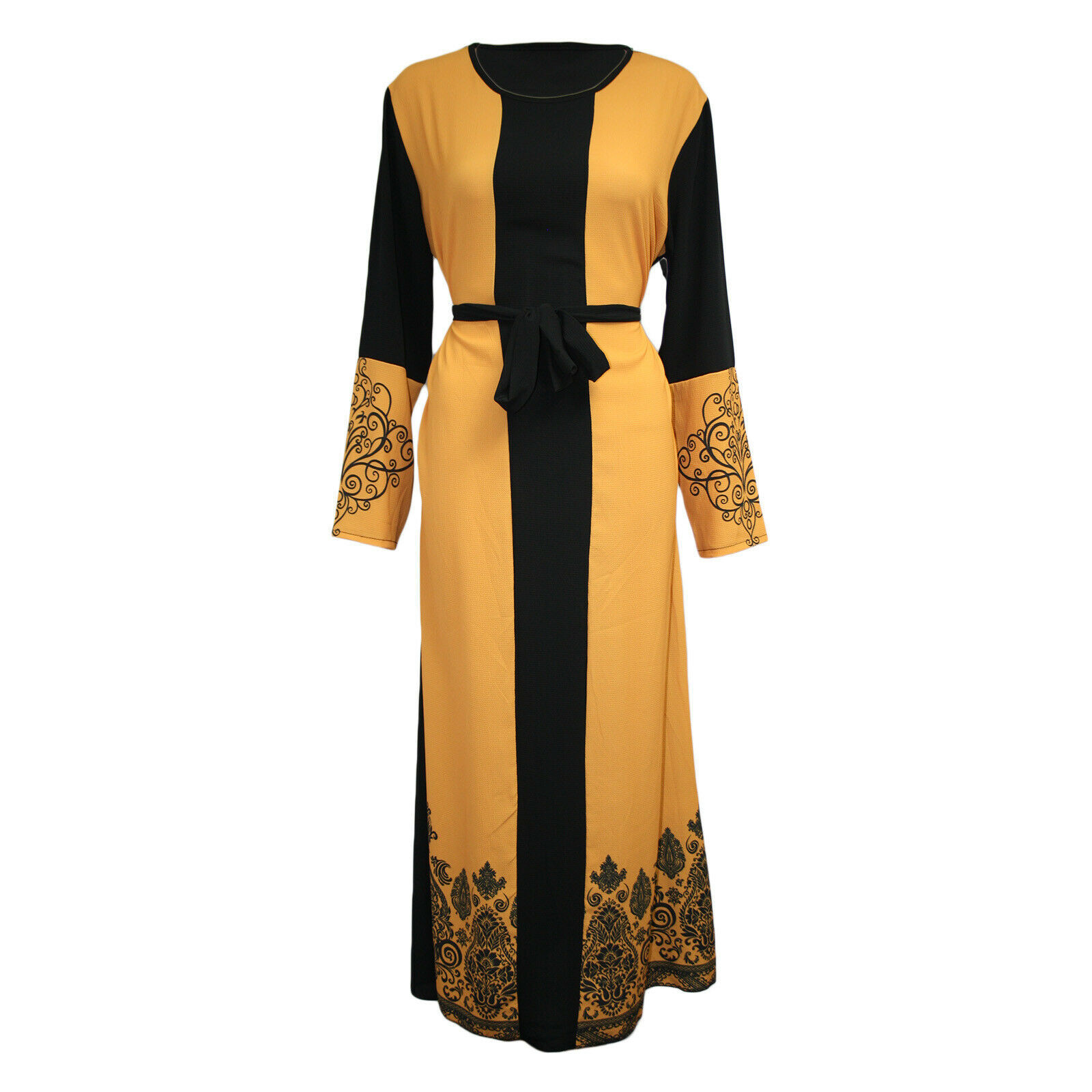 Robe K Temperament avec manches longues imprimées, ceinture patchwork et jupe longue, style nouveau et tendance_voghion.com