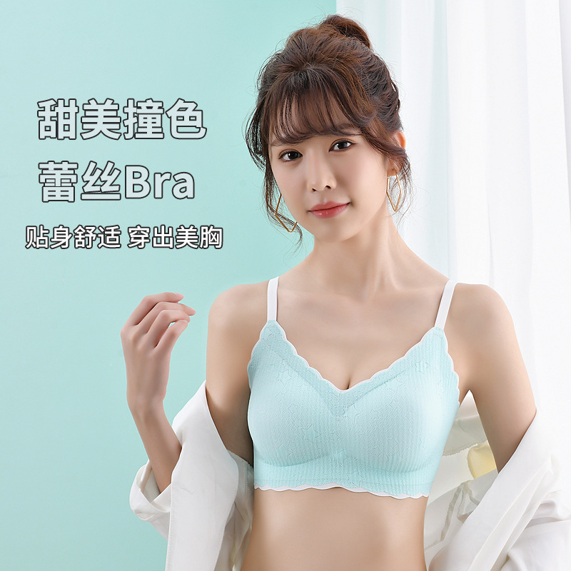 One-piece Seamless Ring-free Push-up Large Size Lace-back Auxilli Adjustable Sports Bra Underwear for Women