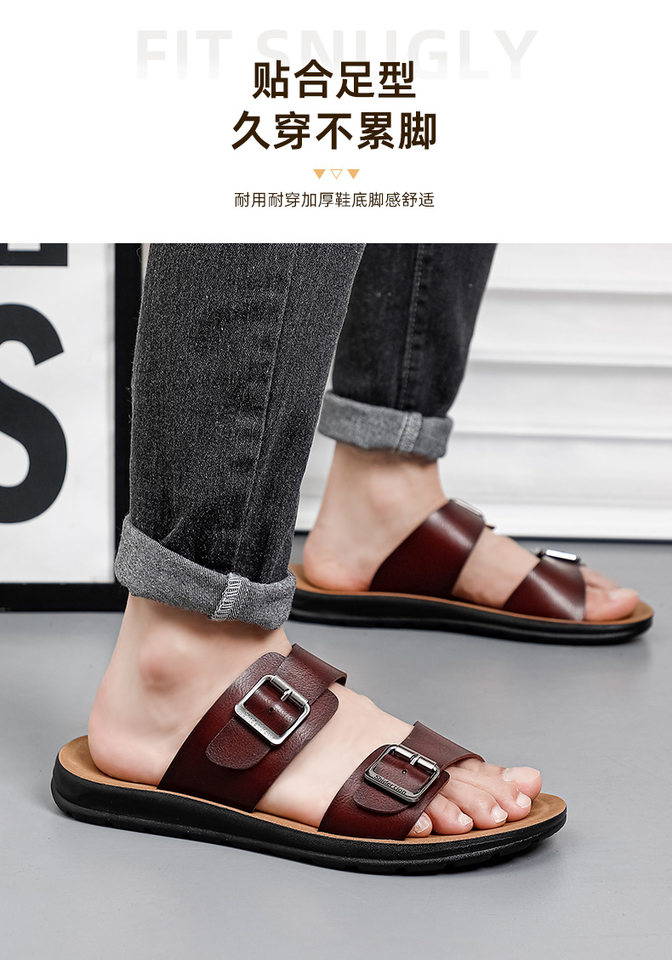 Dép sandal nam quai ngang hở ngón, đế mềm chống trượt, cỡ lớn đi ngoài trời — Màu kaki, Màu trắng, màu đen, Đỏ rượu vang chi tiết 14