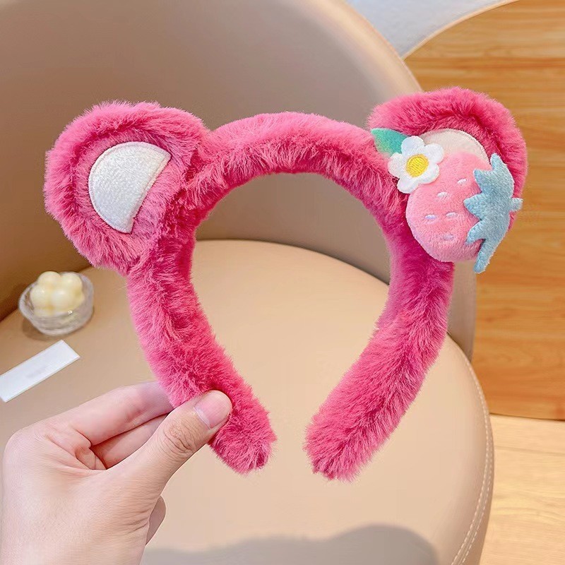 女の子の洗顔ヘッドバンド、かわいい漫画の猫のヘッドバンド、クマのイチゴの洗顔ヘアアクセサリー、メーカー在庫卸売|undefined