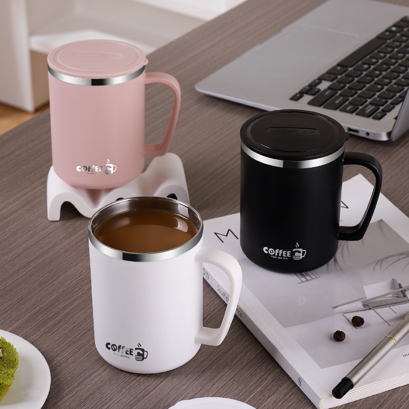 304 tazas de café de acero inoxidable con tapa antideslizante, taza de leche en el dormitorio estudiantil, taza de agua doméstica para hombres y mujeres, taza de café de oficina