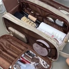 跨境新款双拉链化妆包大容量便携式旅行洗漱包高级感化妆品收纳袋
