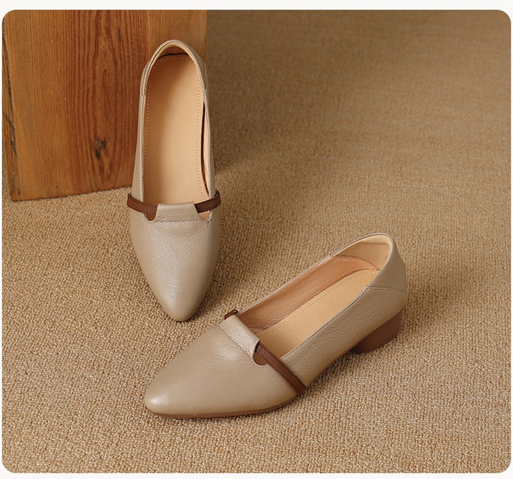 Giày cao gót nữ mũi nhọn da cừu gót thô 5 cm phối màu — đen chi tiết 26
