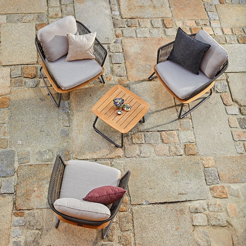 Casual nórdico al aire libre sofá al aire libre de caña de madera sólida villa jardín balcón impermeable de caña de madera de teca combinación de muebles