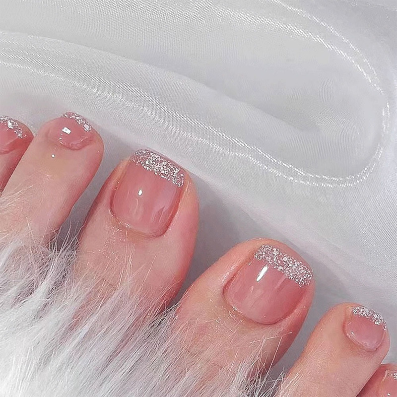 Temperament white foot nail piece toenail manufacturers hot toenail French glitter toe wearing nail wholesale toenail