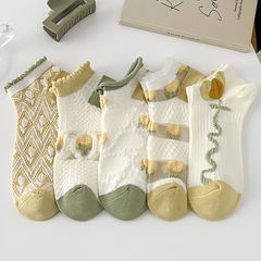 Women's Summer New Arrival Floral Edge Breathable Mesh Thin Socks, Low-Cut Japanese Tulip Ins Style, Versatile