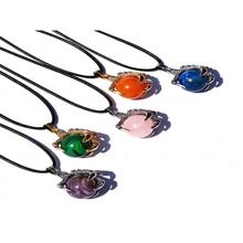 天然水晶玉石龙爪圆球吊坠 紫晶青金动物鹰爪龙珠哥特风项链挂饰