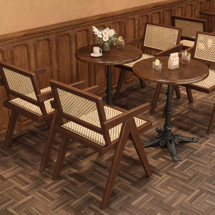 简约咖啡厅沙发实木桌椅卡座组合西餐厅长桌奶茶自选中古风餐椅