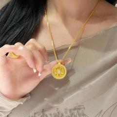 复古中国风转动八宝罗盘吊坠项链黄铜女百搭时尚趣味镶钻锁骨链