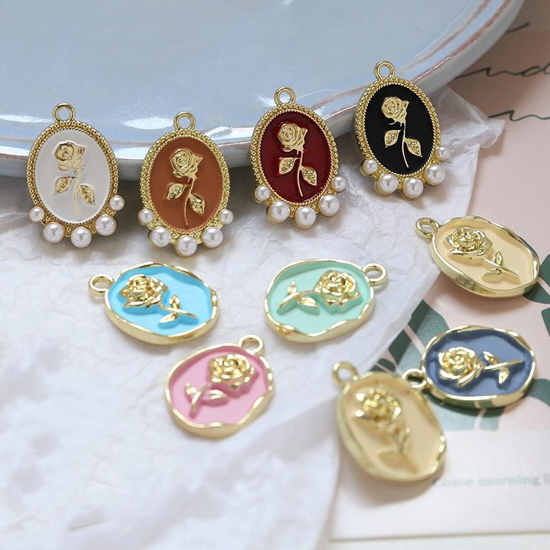65g Weight Pearl Inlay Material Charms, Jewelry Accessories Classification 10 PCS/Package Quantity Alloy Material Rose Pattern Enamel, Inlay Design Sweet Style 10 PCS/Package Alloy Pearl Rose 1