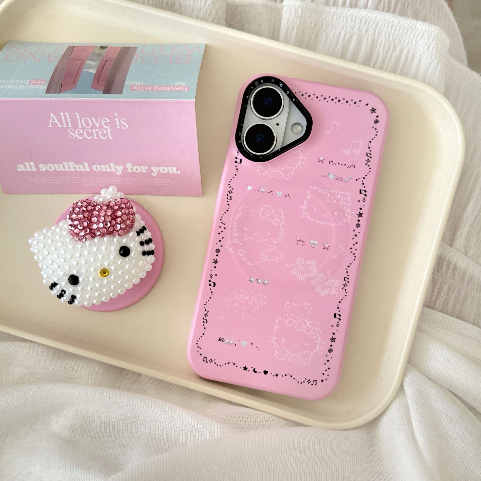 Linda base nota KT cat apple 16ProMax funda para teléfono móvil 15Pro perla KT cat 14/13 nuevo 16