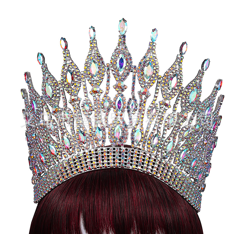 Corona de concurso de belleza europeo y americano - Para etapa de Miss América, tamaño ajustable, gran corona redonda, colorida