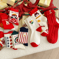 熱賣款大紅襪子女本命年中筒棉襪兔年禮物結婚紅色長筒襪批發