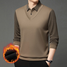 冬季男士加绒T恤中年加厚体恤衫男爸爸装一体绒打底衫保暖衣男装