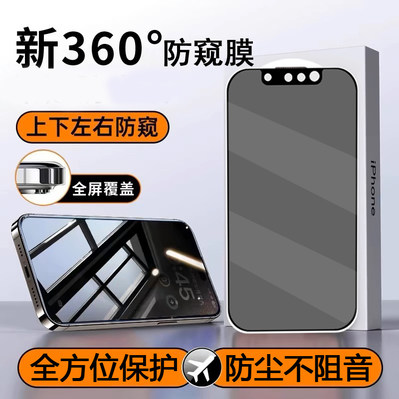 Suitable for iPhone 17Promax Mobile Phone 15 Oiled Apple 13 Dustproof Net 360 Degree Anti-Peep 16 Tempered Film 14