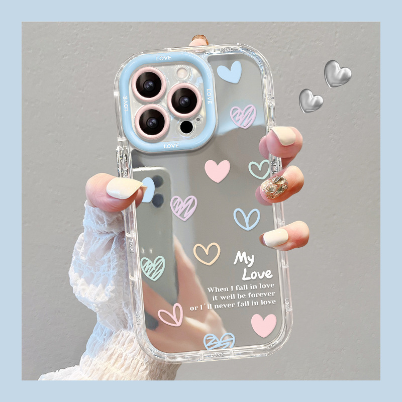 Suitable for Apple 17 Phone Case, iPhone 14 Graffiti Colorful Heart, 13 Mirror Surface, 12 Pro Transparent Soft Edge, Xs/Xr