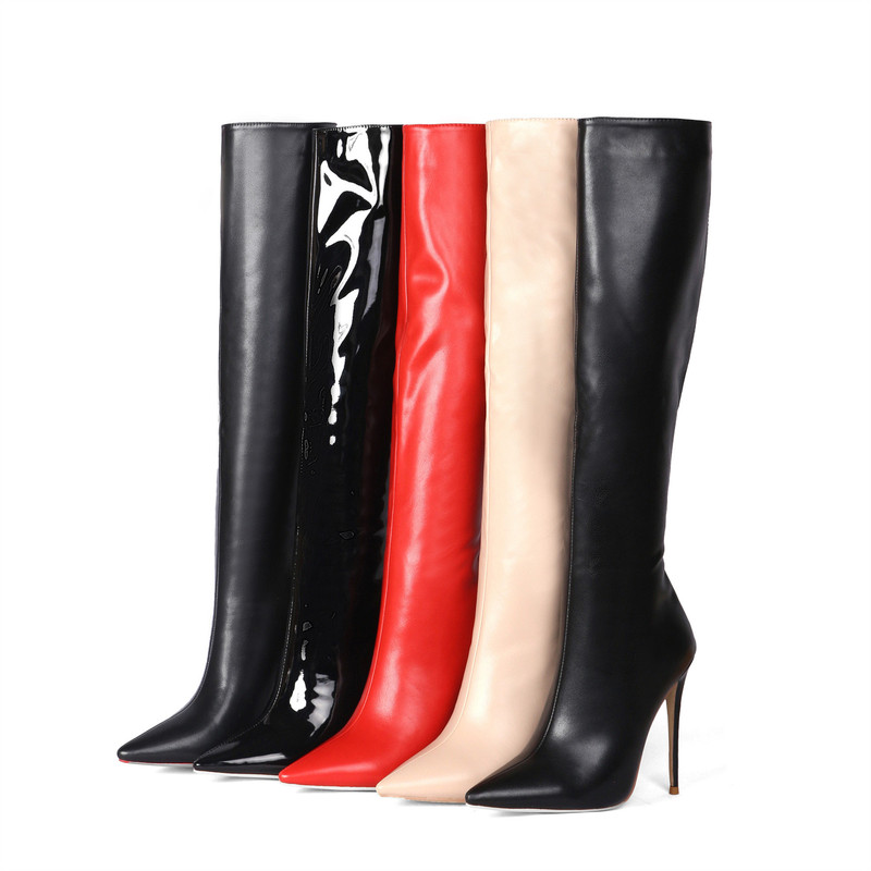 Pointed High-Heeled Zip-Rear Fashionable Mid-Heel Boots