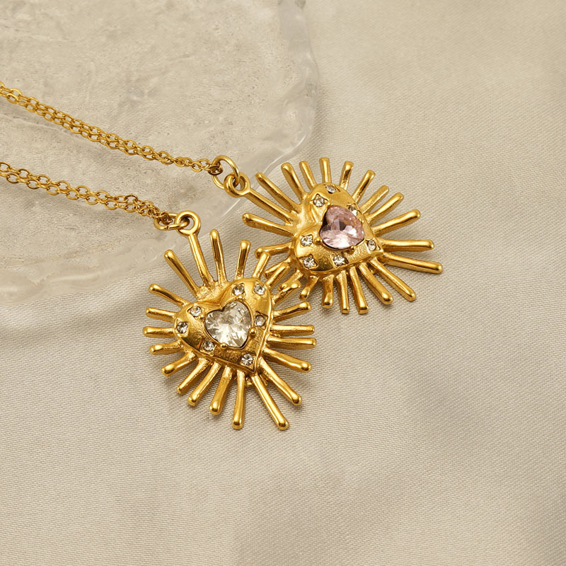 Pendant Necklace Classification 304 Stainless Steel Chain Material Wholesale Jewelry IG Style Sweet Shiny Heart Shape 304 Stainless Steel Zircon 18K Gold Plated Inlay Pendant Necklace