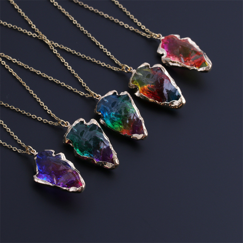 wholesale jewelry multicolor triangle cystal stone pendant stainless steel necklace nihaojewelry