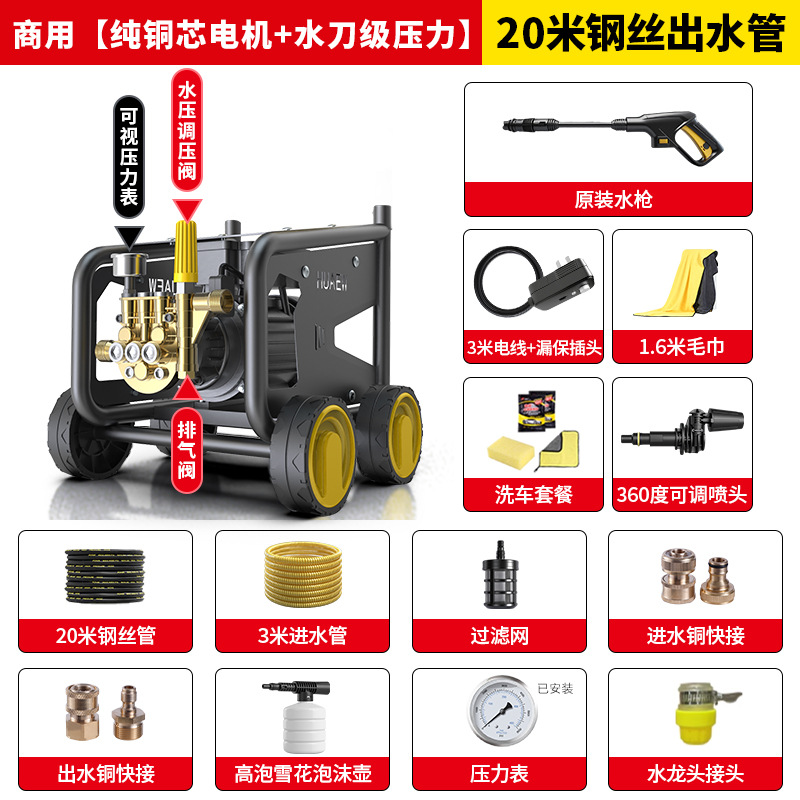 High Pressure – Qichen Car washing machine - f35-commercial-pure-copper-core-motor-water-jet-pressure-20m-steel-wire-outlet-pipe