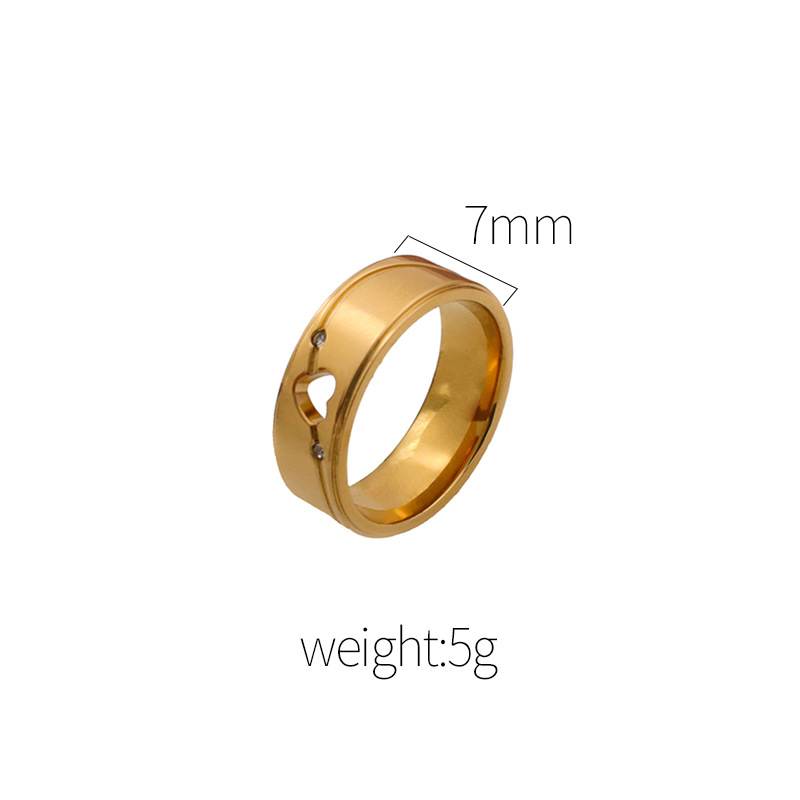 Hollow Heart Zircon Inlaid Stainless Steel Ring