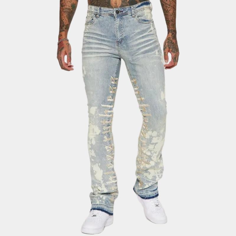 Cross-Border Aliexpress Amazon Foreign Trade Fashion Jeans Men's New Style Stretch Patch Layered Straight Long Pants