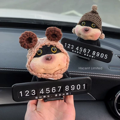 Car Temporary Parking Sign, Nömrəli dayanma kartı - brown-bear-ears-brown-hat-bee-dog-number-plate