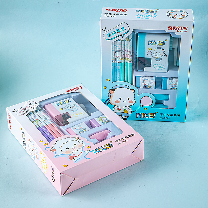 Juego de papelería OEM Papelería personalizada para estudiantes Regalo para niños Sacapuntas de lápices Combinación de goma de borrar
