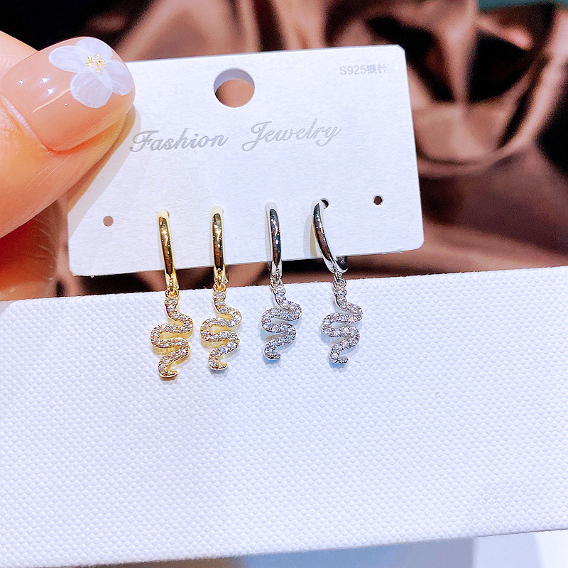 Fashion Zircon Micro Inlaid Cute Small Snakes Ear Clip Small Ear Ring Wholesale display picture 1